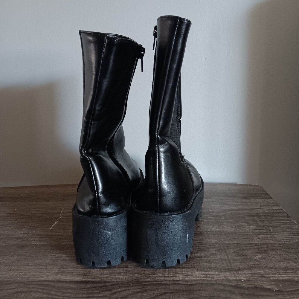 Rouge Helium Women Black Lande Platform Slip On Zip Biker Boots Size 8 - Picture 5 of 9